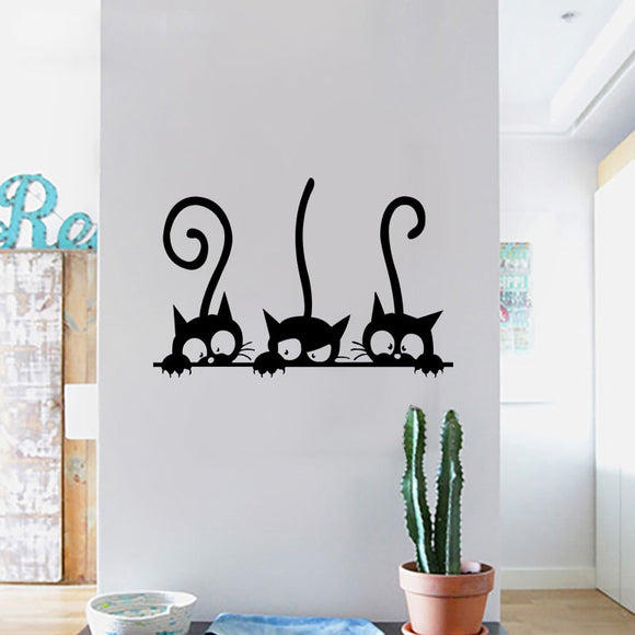 Lovely 3 Black Cute Cats Wall Sticker