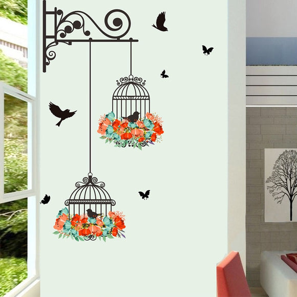 Birdcage Flower Flying Wall Stickers