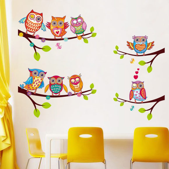 Colorful Owls Cartoon Wall Stickers