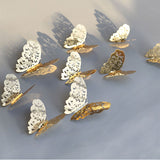 12Pcs/lot 3D Hollow Golden Silver Butterfly Wall Stickers