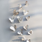 12Pcs/lot 3D Hollow Golden Silver Butterfly Wall Stickers