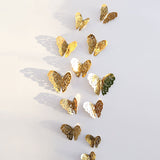 12Pcs/lot 3D Hollow Golden Silver Butterfly Wall Stickers