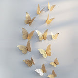 12Pcs/lot 3D Hollow Golden Silver Butterfly Wall Stickers