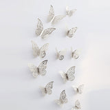 12Pcs/lot 3D Hollow Golden Silver Butterfly Wall Stickers