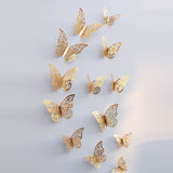 12Pcs/lot 3D Hollow Golden Silver Butterfly Wall Stickers